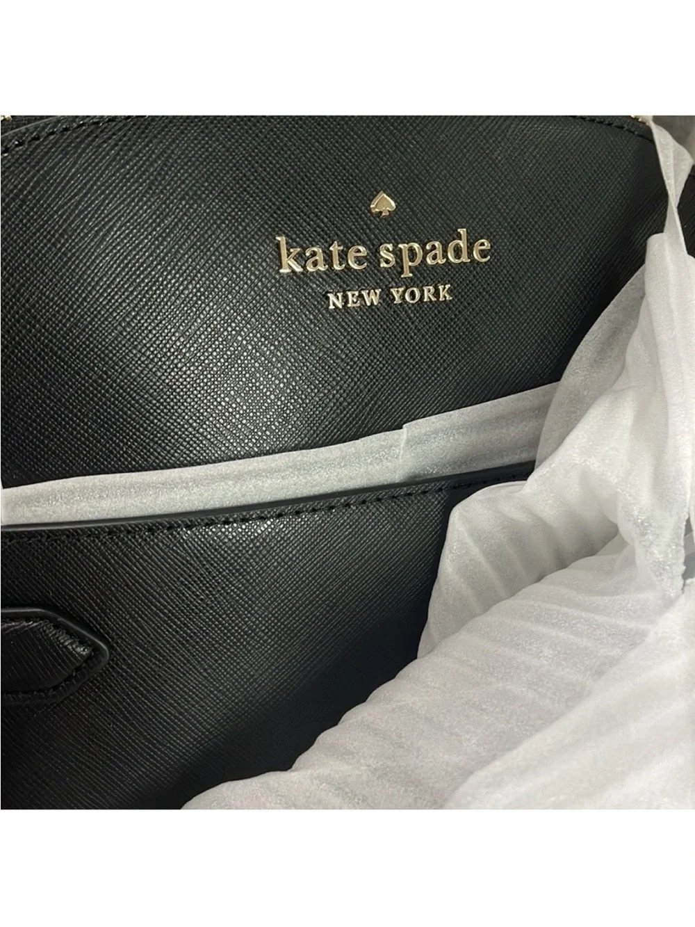 kate spade Black Leather Dome Backpack with Gold Logo